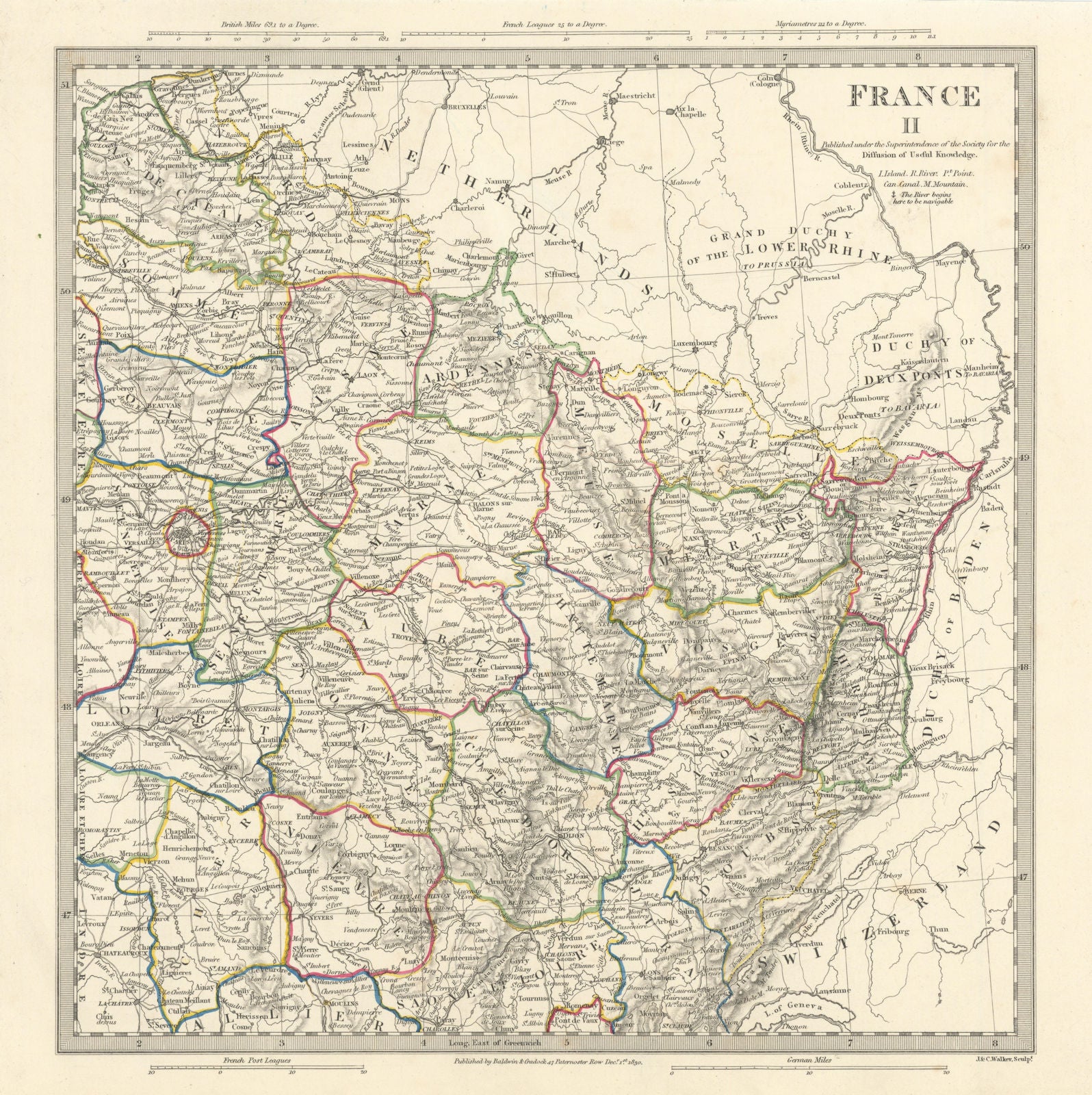 FRANCE N EAST. Champagne Alsace Lorraine Picardie Bourgogne Nord.SDUK 1844 map